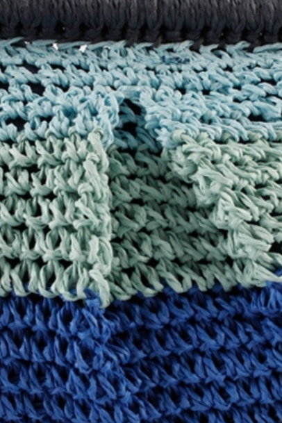 Navy Straw & Multicolour Pouch Bag