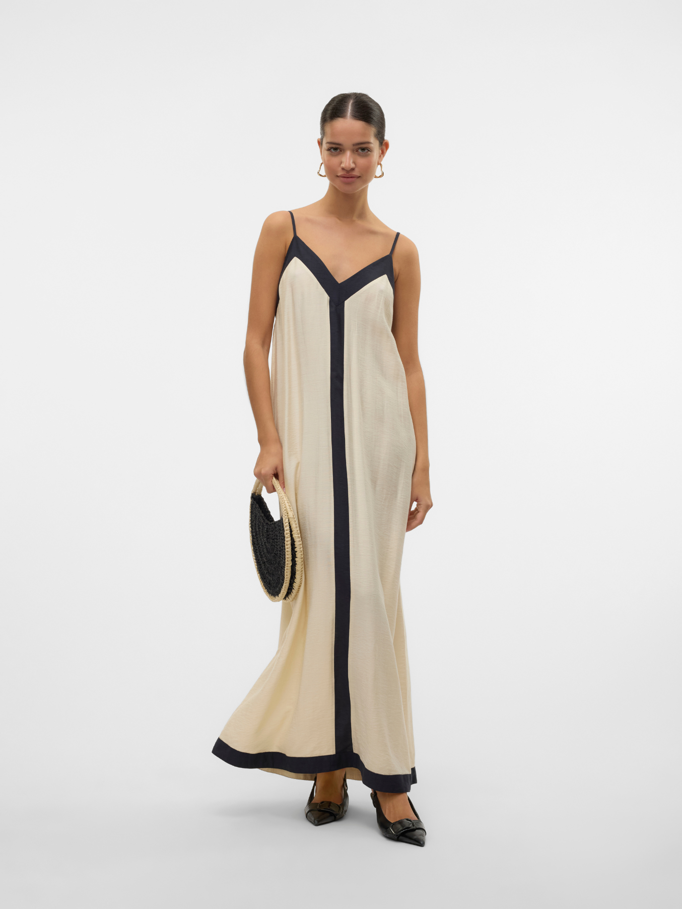 Demi Black/Cream Strappy V Neck Maxi Dress