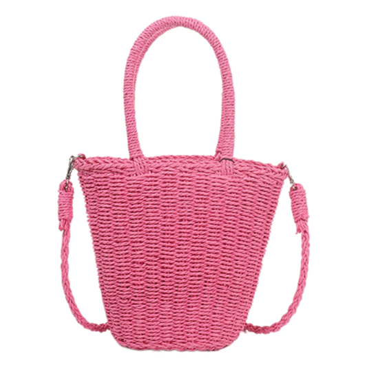 Pale Pink Small Straw Basket Bag