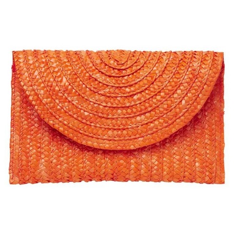 Orange straw clutch bag