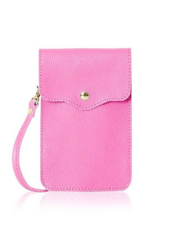 Candy Pink Phone Leather Cross Body Bag