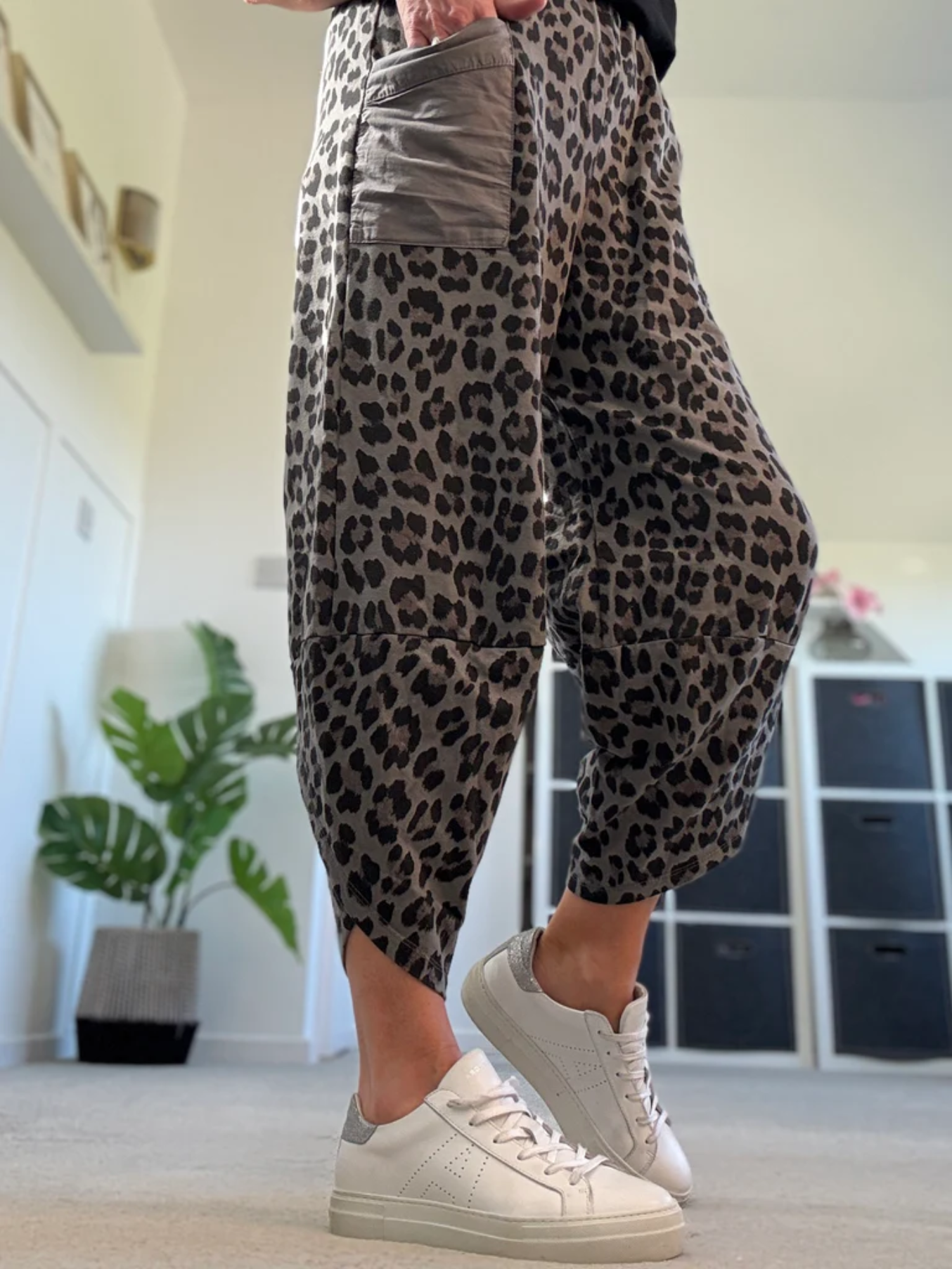 Grey Leopard Pocket Slim Barrel Cargo Joggers