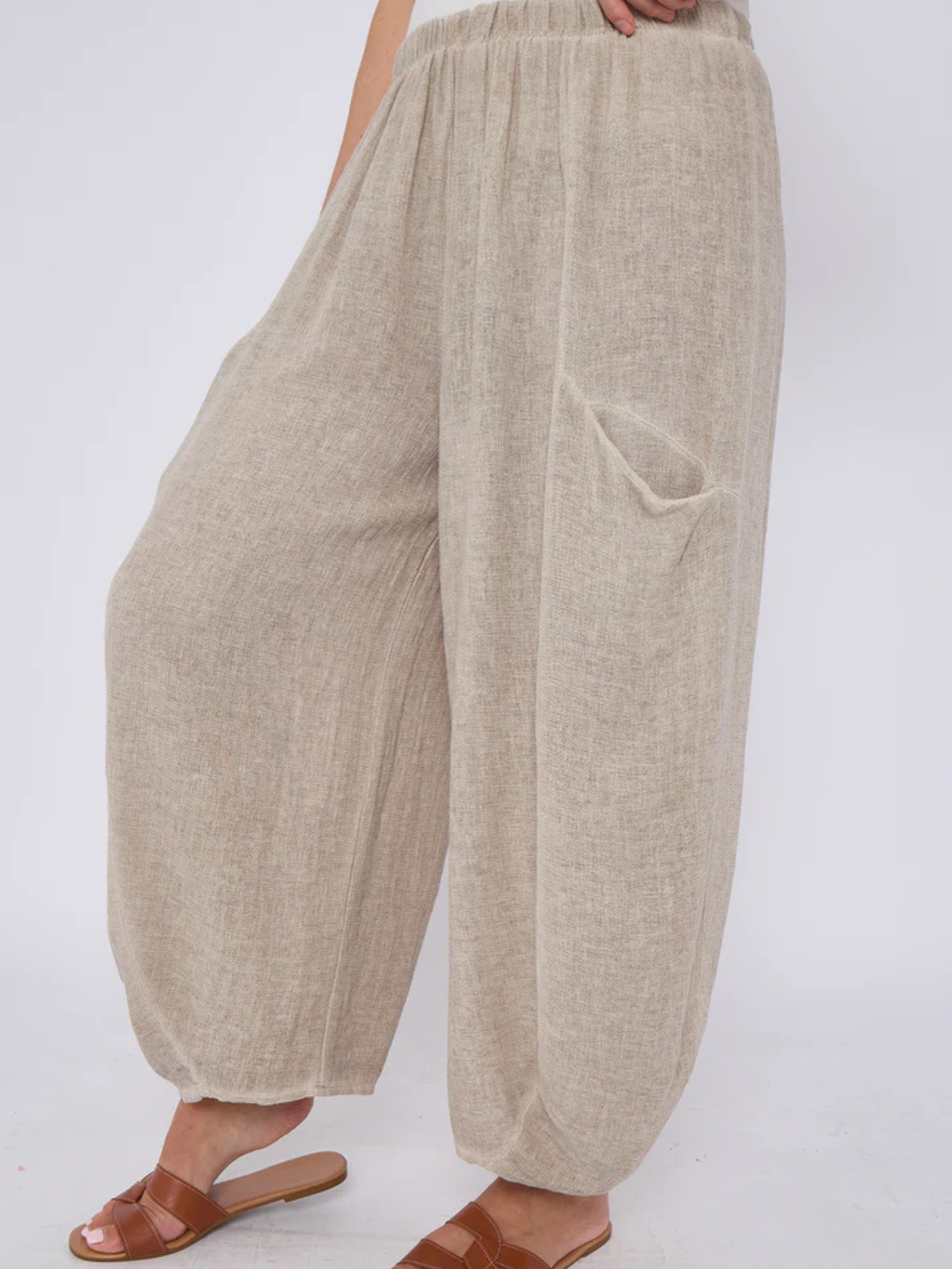 Mocha Washed Linen Barrel Pocket Trousers