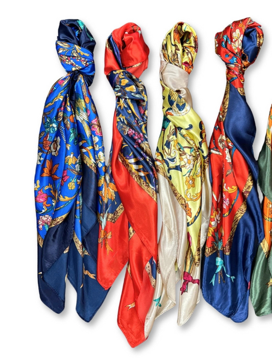 Blue Bird Pattern Silk Touch Square Scarf