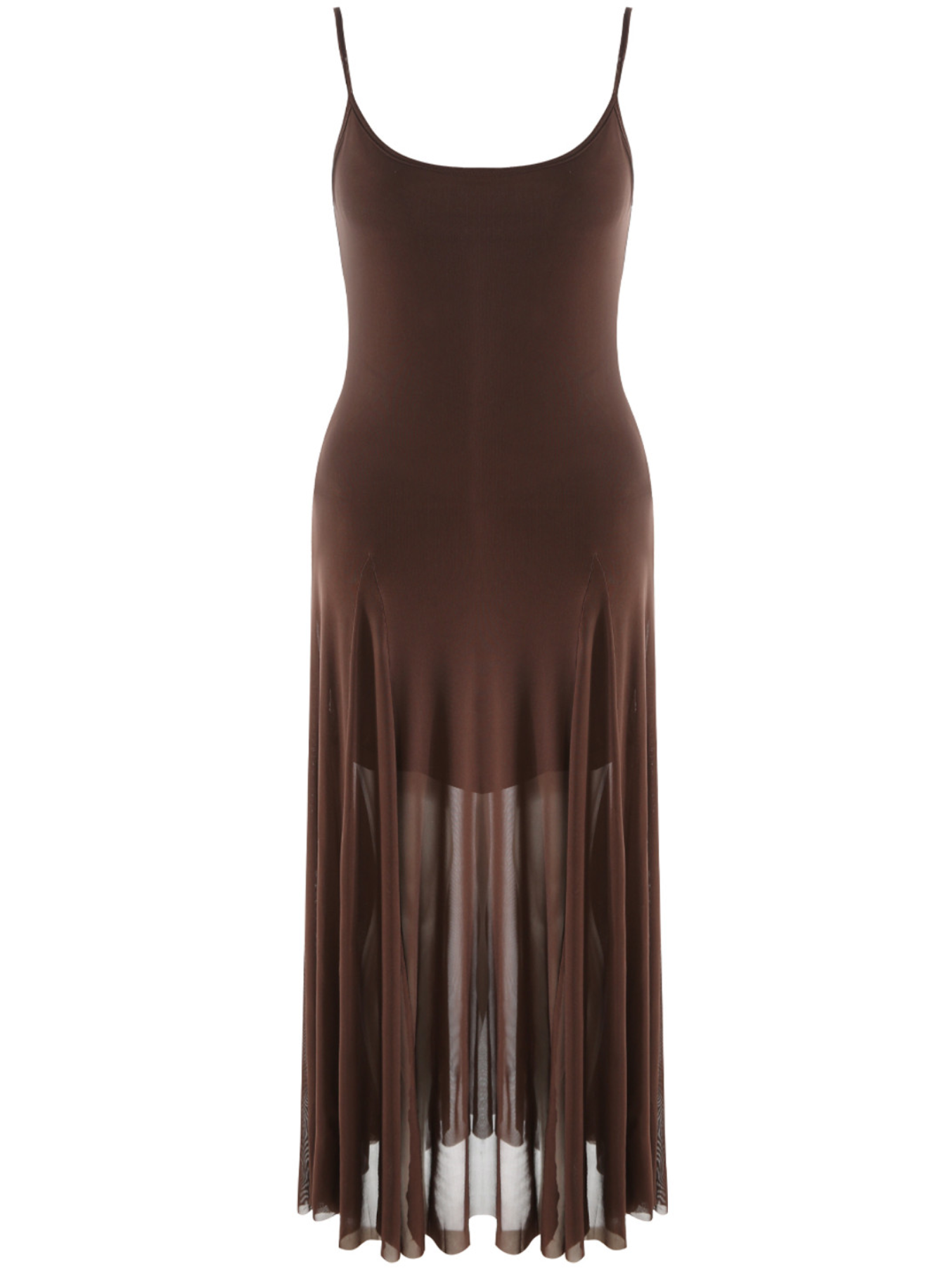 Chocolate Strappy Mesh Maxi Dress