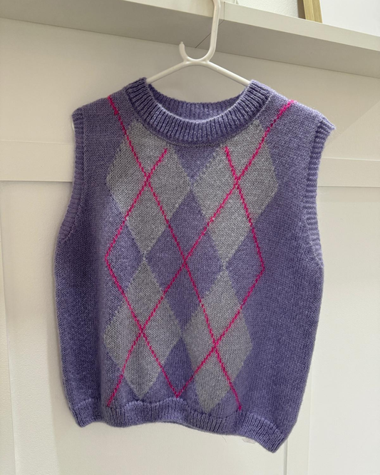 Lilac/Pink Argyle Round Neck Tank Top