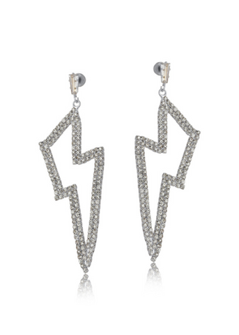 Silver Lightening Bolt Diamanté Earrings