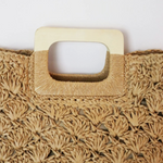 Large Straw Woven Wooden Handle Tote Bag