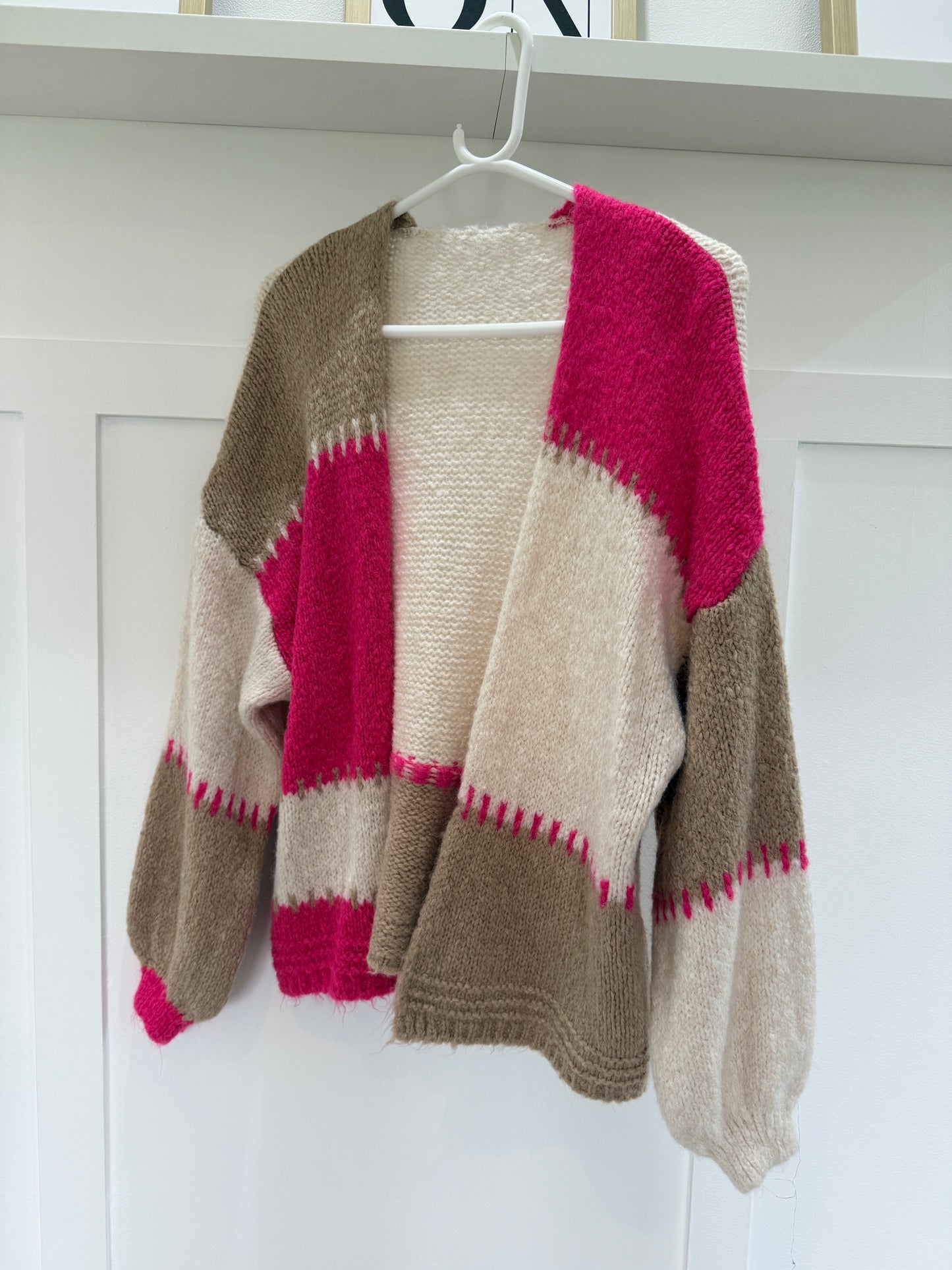 Brown/Mocha Patchwork Contrast Stitch Cosy Cardigan