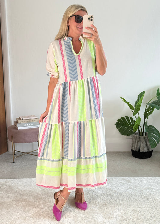 Neon/Blue Aztec Maxi Dress