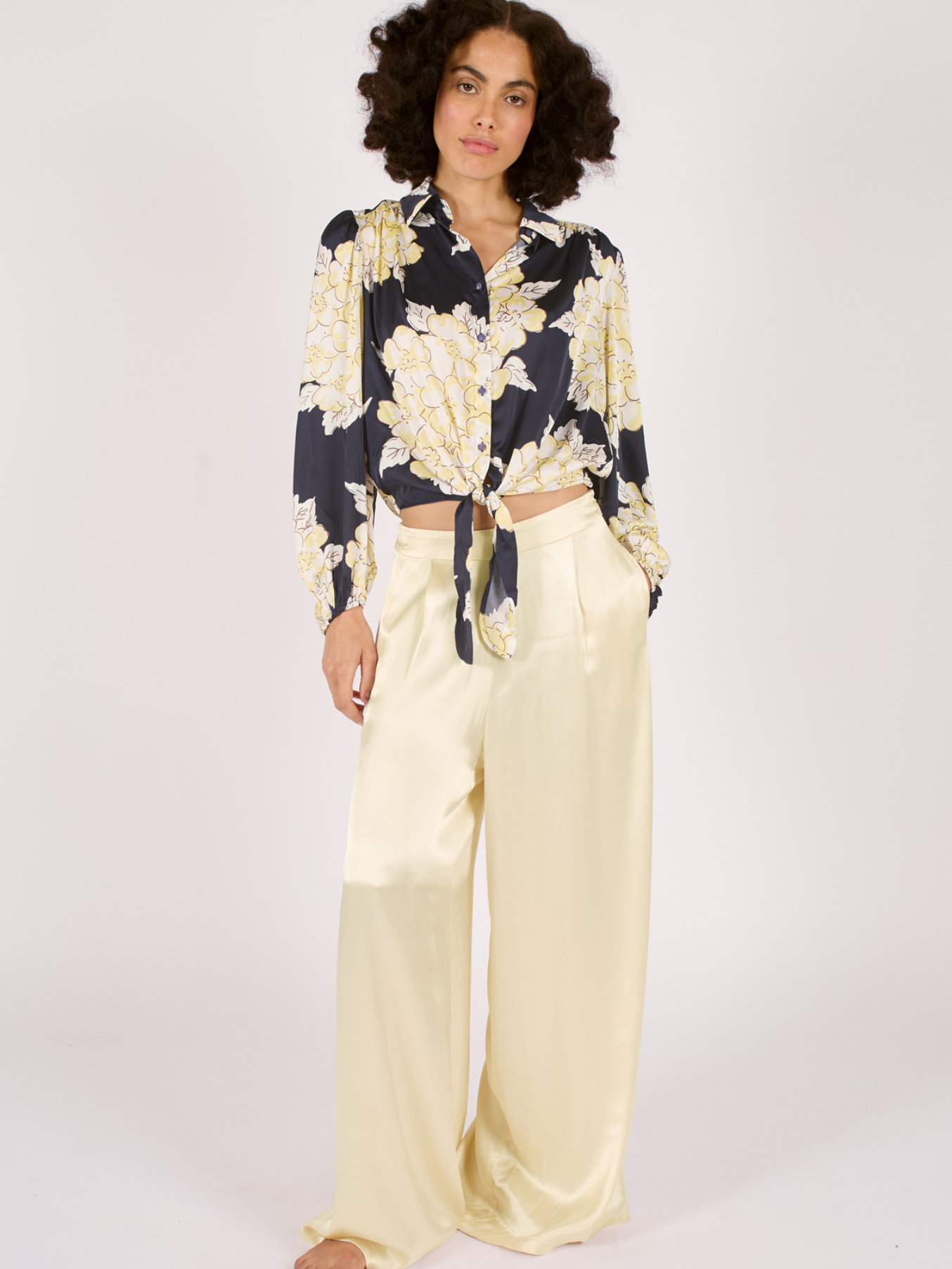 Navy & Cream Silk Mix Floral Shirt