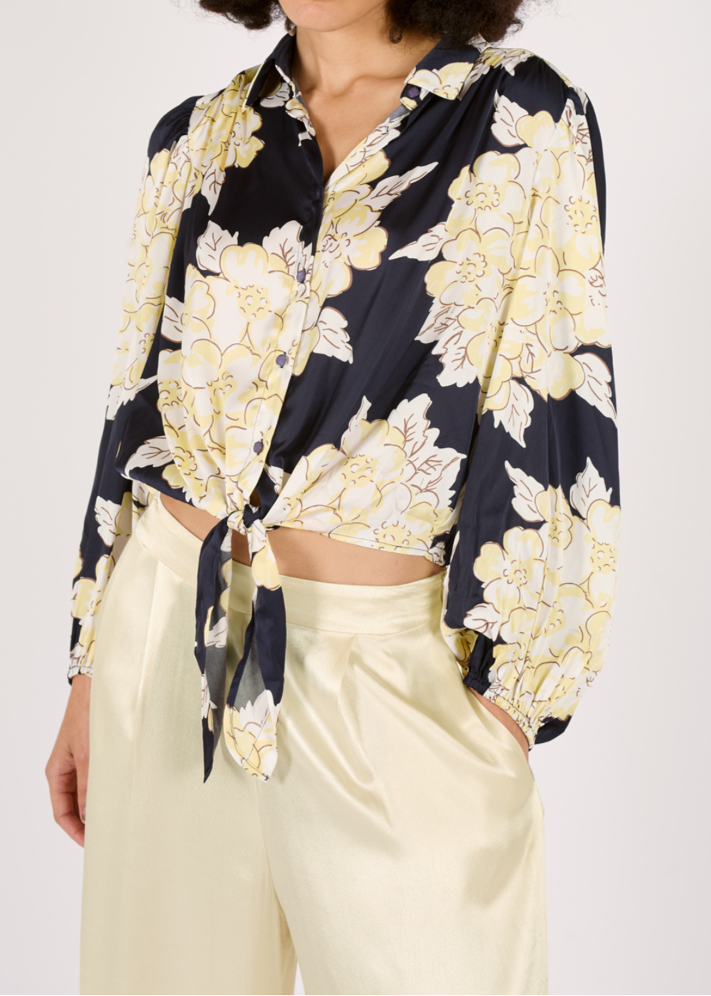 Navy & Cream Silk Mix Floral Shirt