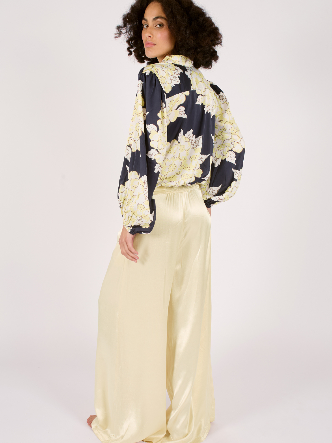 Navy & Cream Silk Mix Floral Shirt
