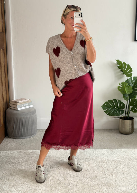 Mocha/Bordeaux Oversized Heart Cardigan