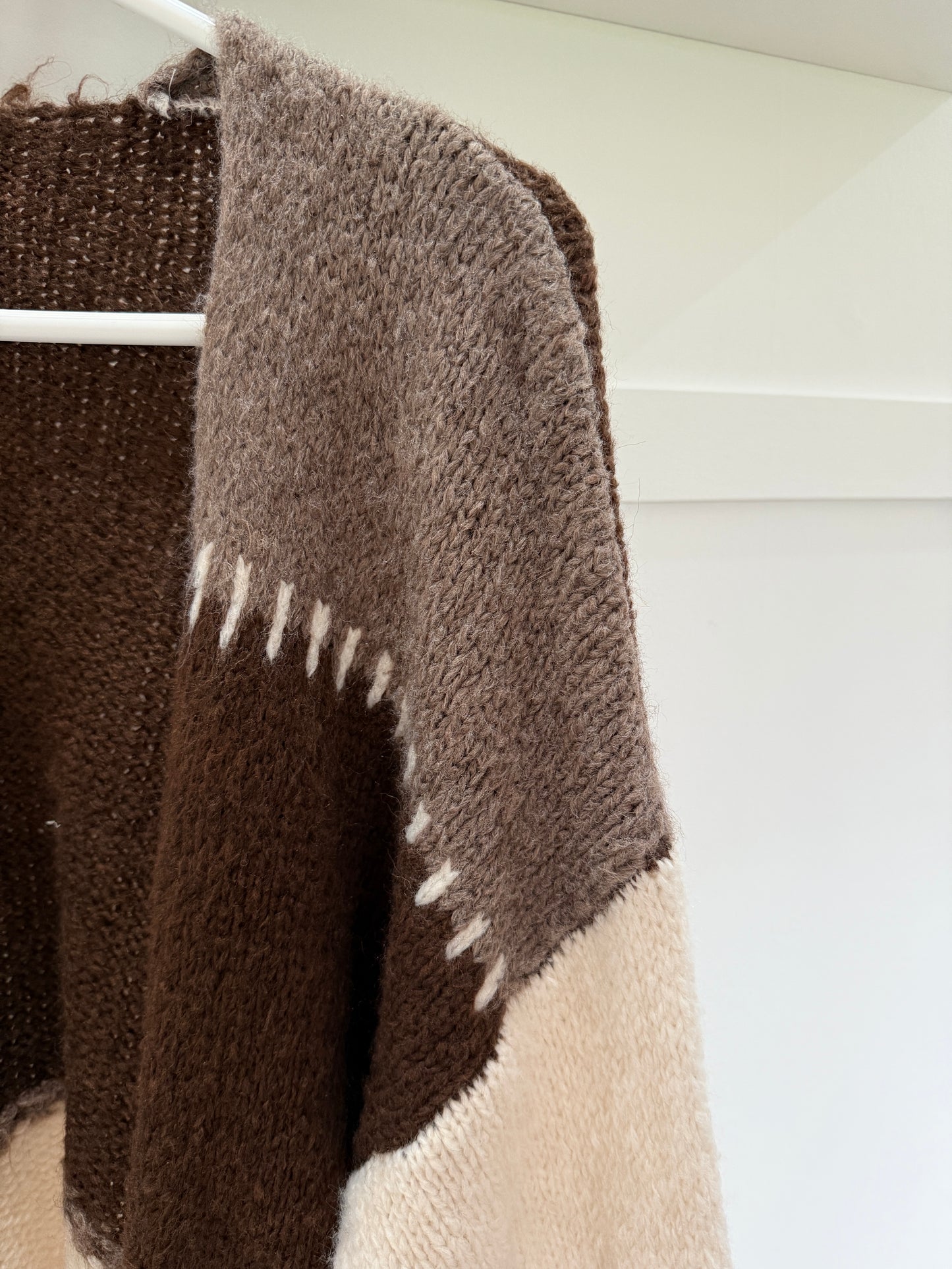 Brown/Mocha Patchwork Contrast Stitch Cosy Cardigan