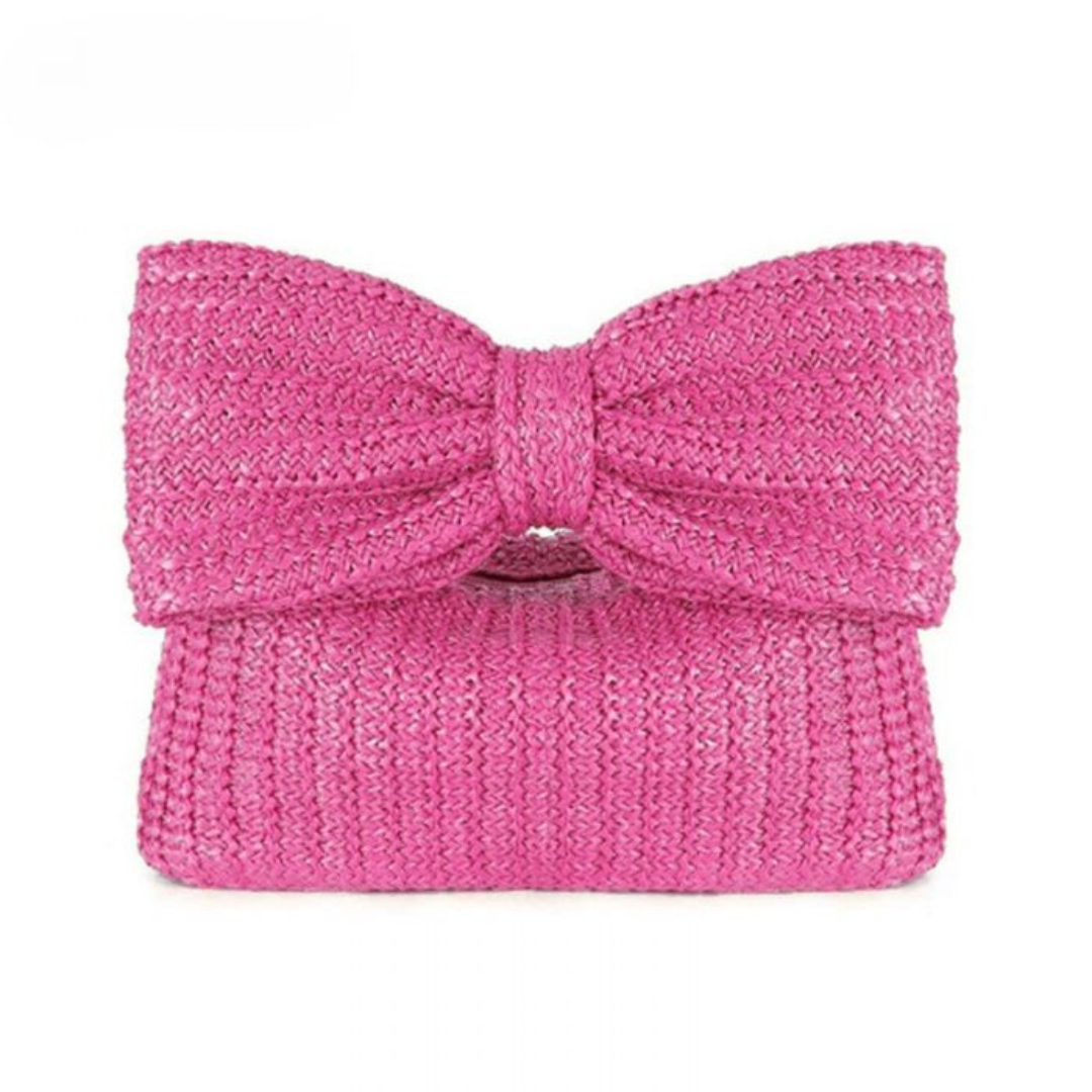 Natural Straw Bow Clutch Bag