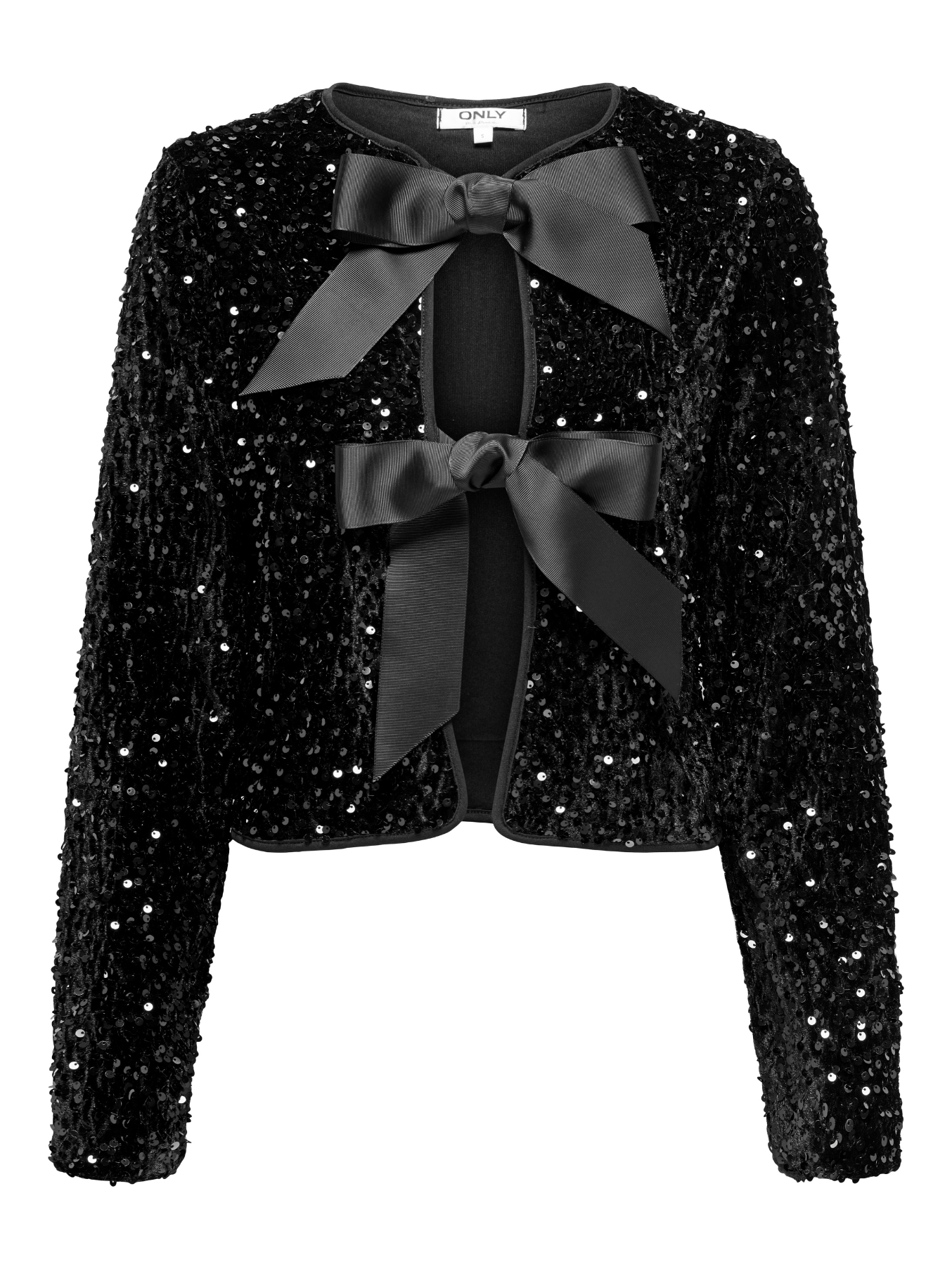 Lanika Black Bow Tie Front Sequin Jacket