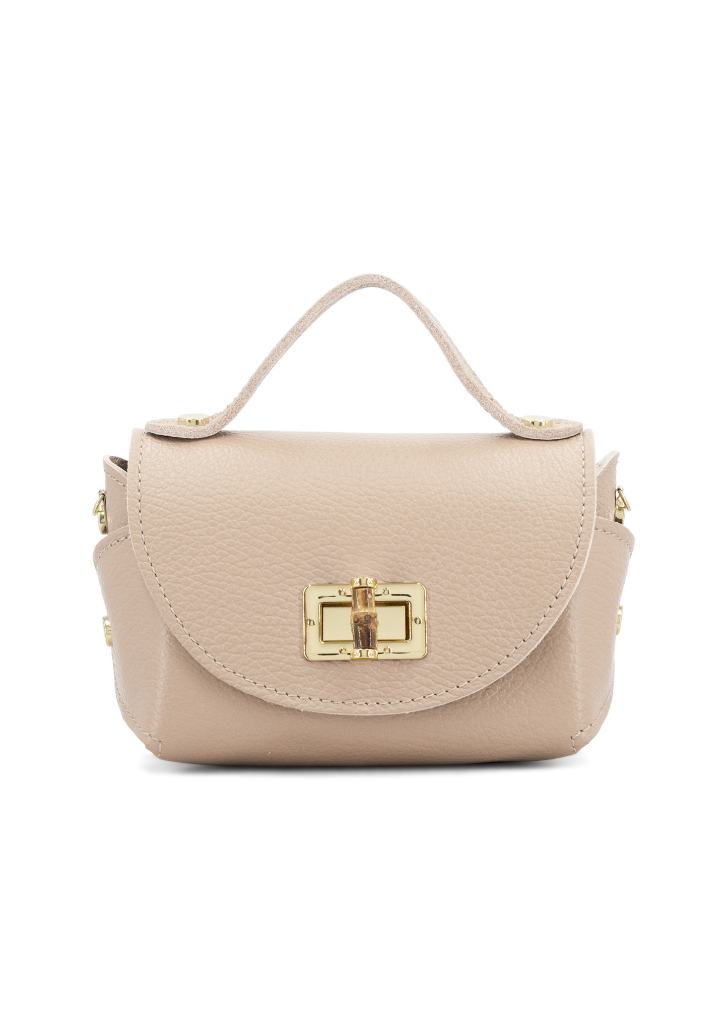 Dark Tan Bamboo Twist Lock Leather Mini Bag