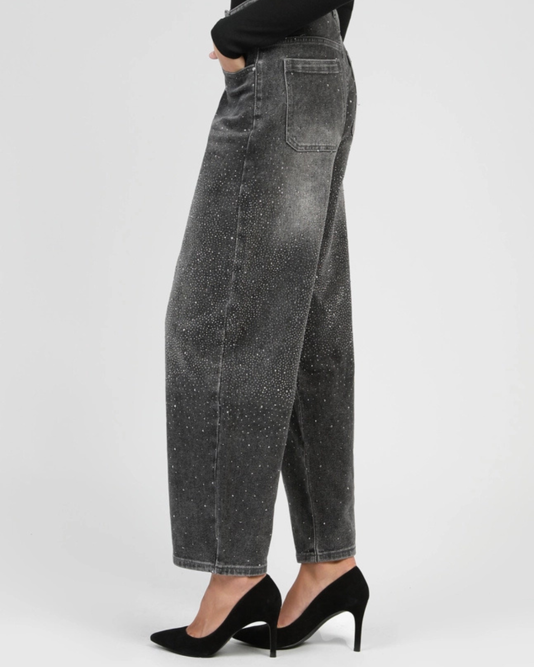 Grey Palone Glitter Barrel Leg Jeans