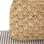 Large Straw Woven Wooden Handle Tote Bag