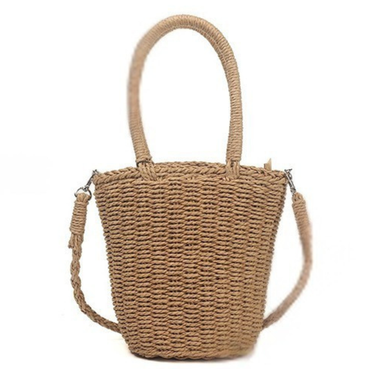 Magenta Small Straw Basket Bag