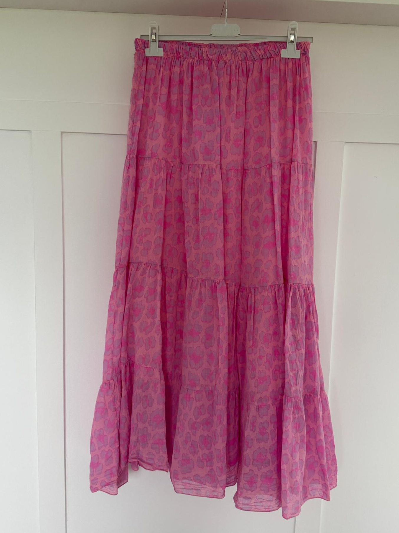 Pink/Lilac Leopard Tiered Cotton Skirt