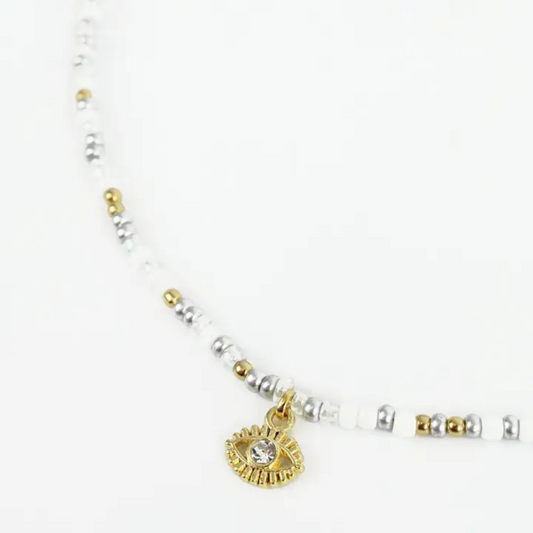 Evil Eye White/Silver Necklace