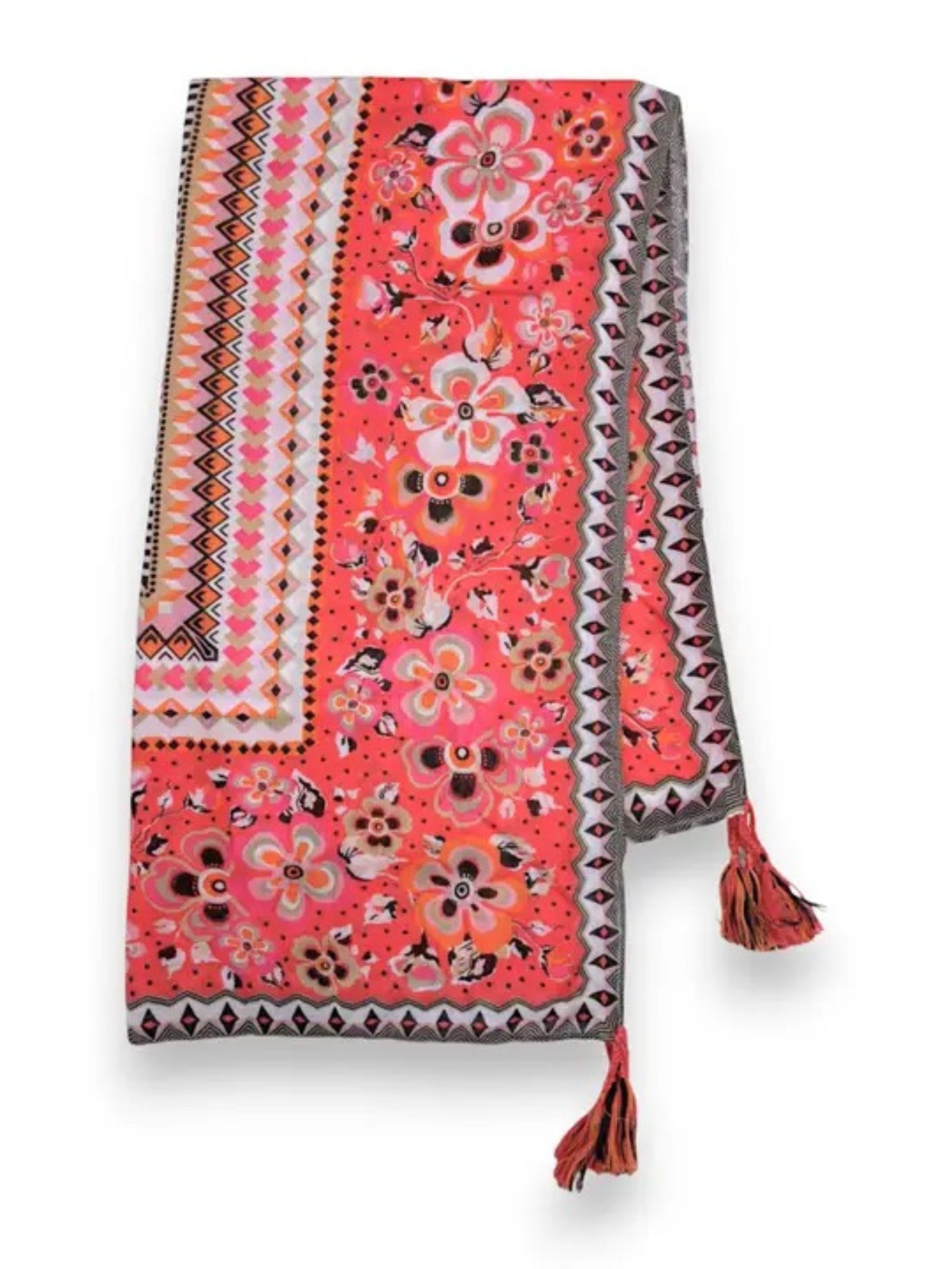 Coral Summer Flower Tassel Square Scarf