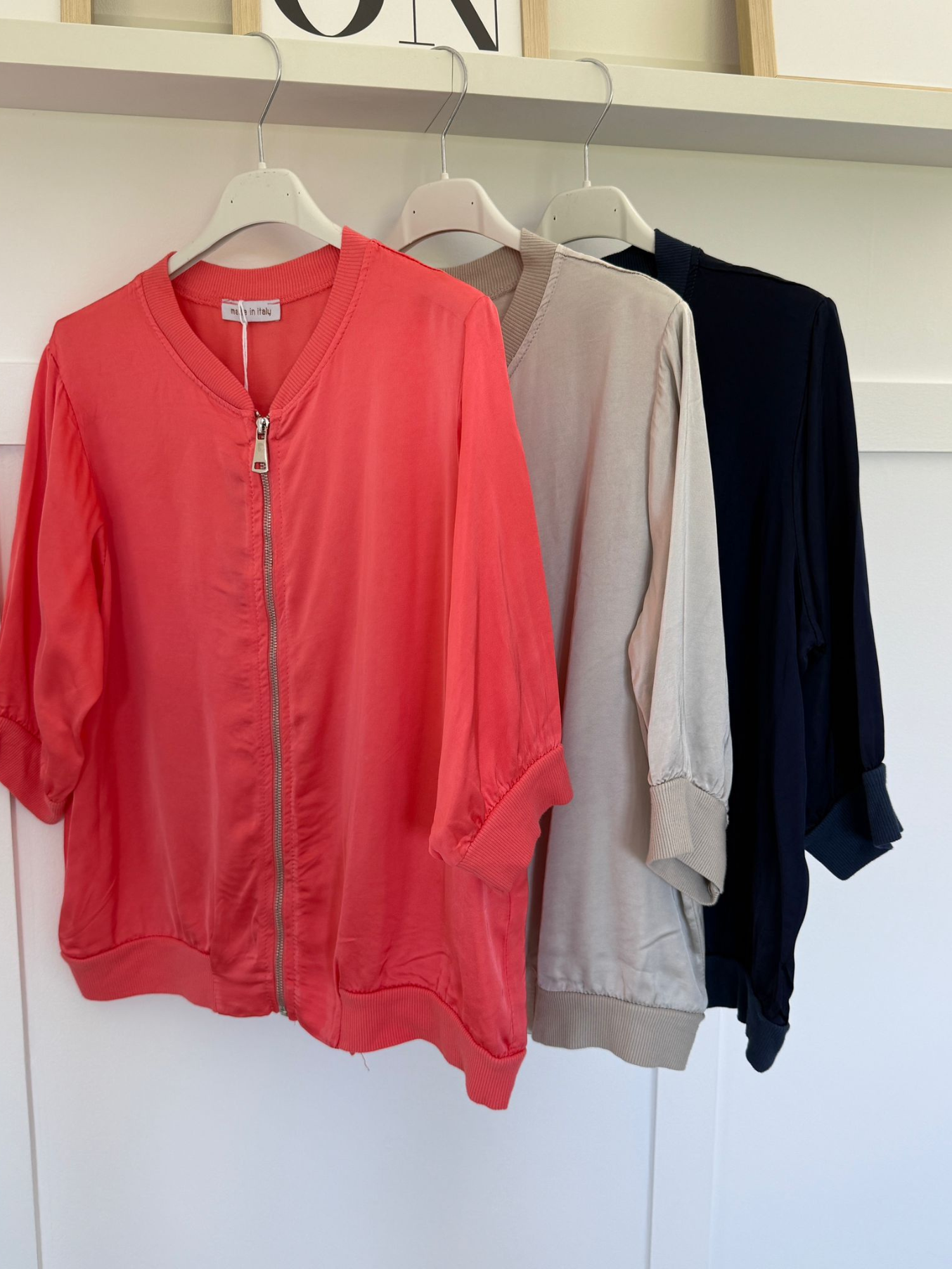 Navy Silk Mix 1/2 Sleeve Bomber Jacket