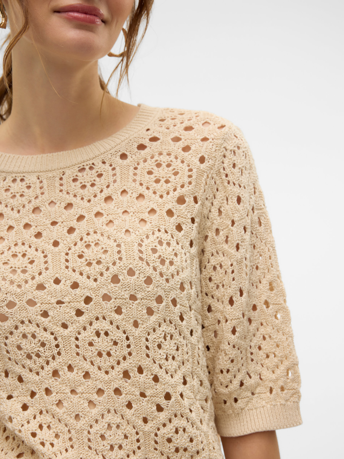 Sand Crochet Short Sleeve Jumper