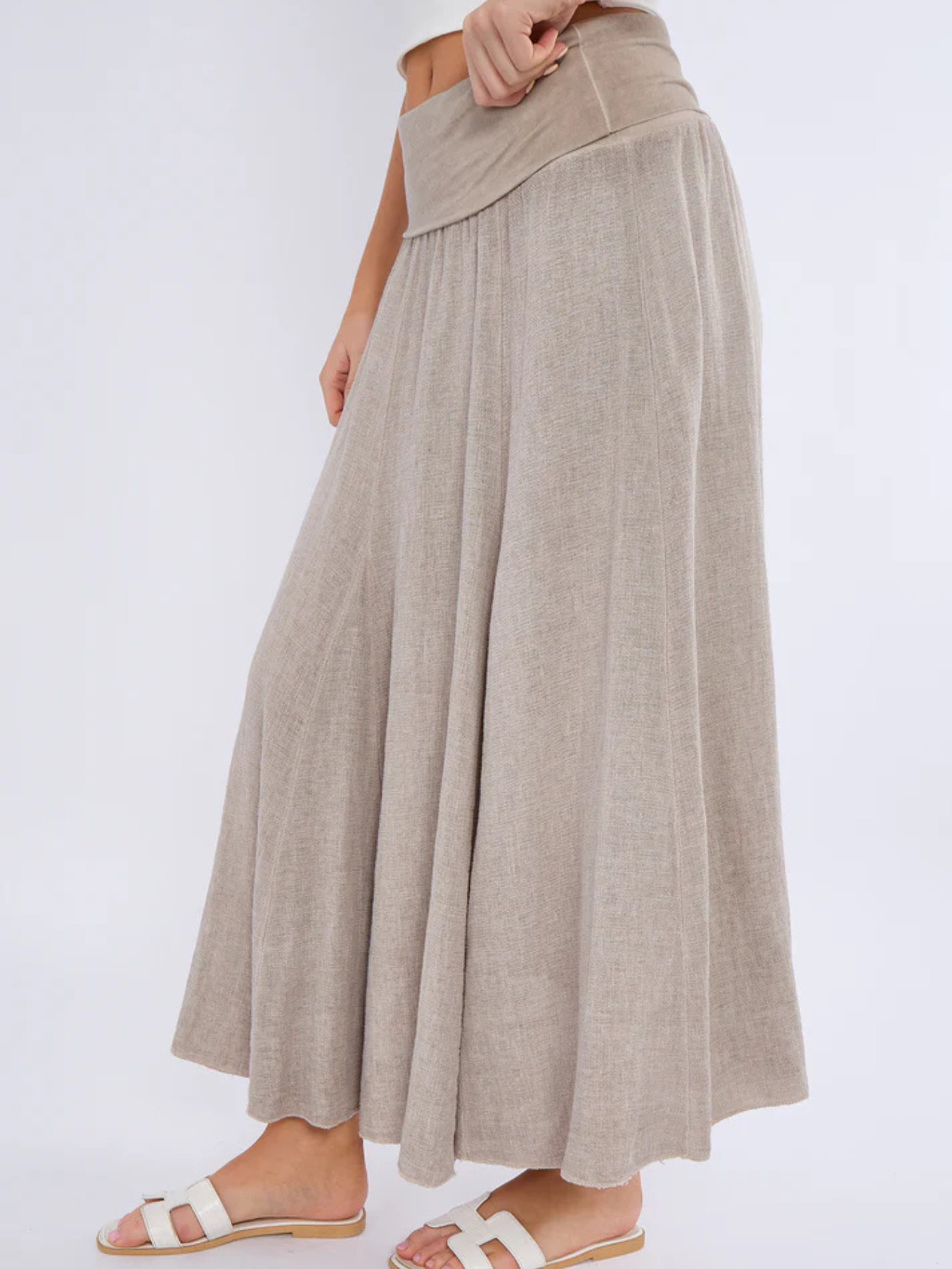 Mocha Washed Linen Panel Skirt