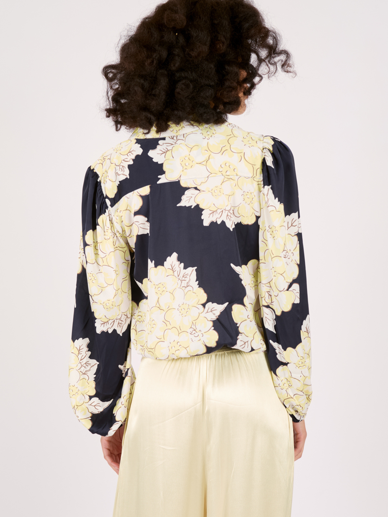 Navy & Cream Silk Mix Floral Shirt