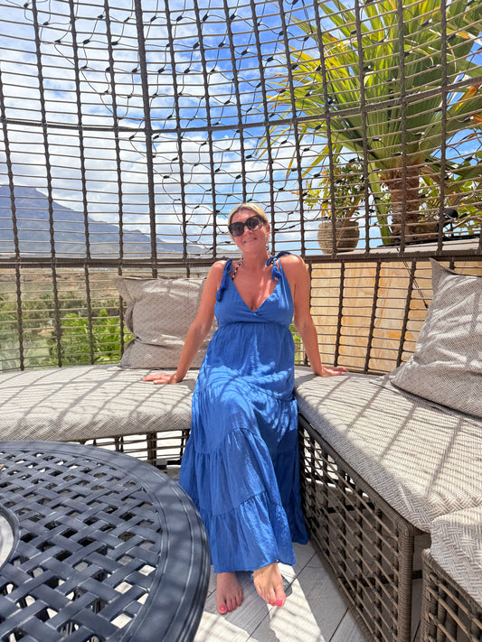 Cobalt Blue Tie Strap Tiered Maxi Dress