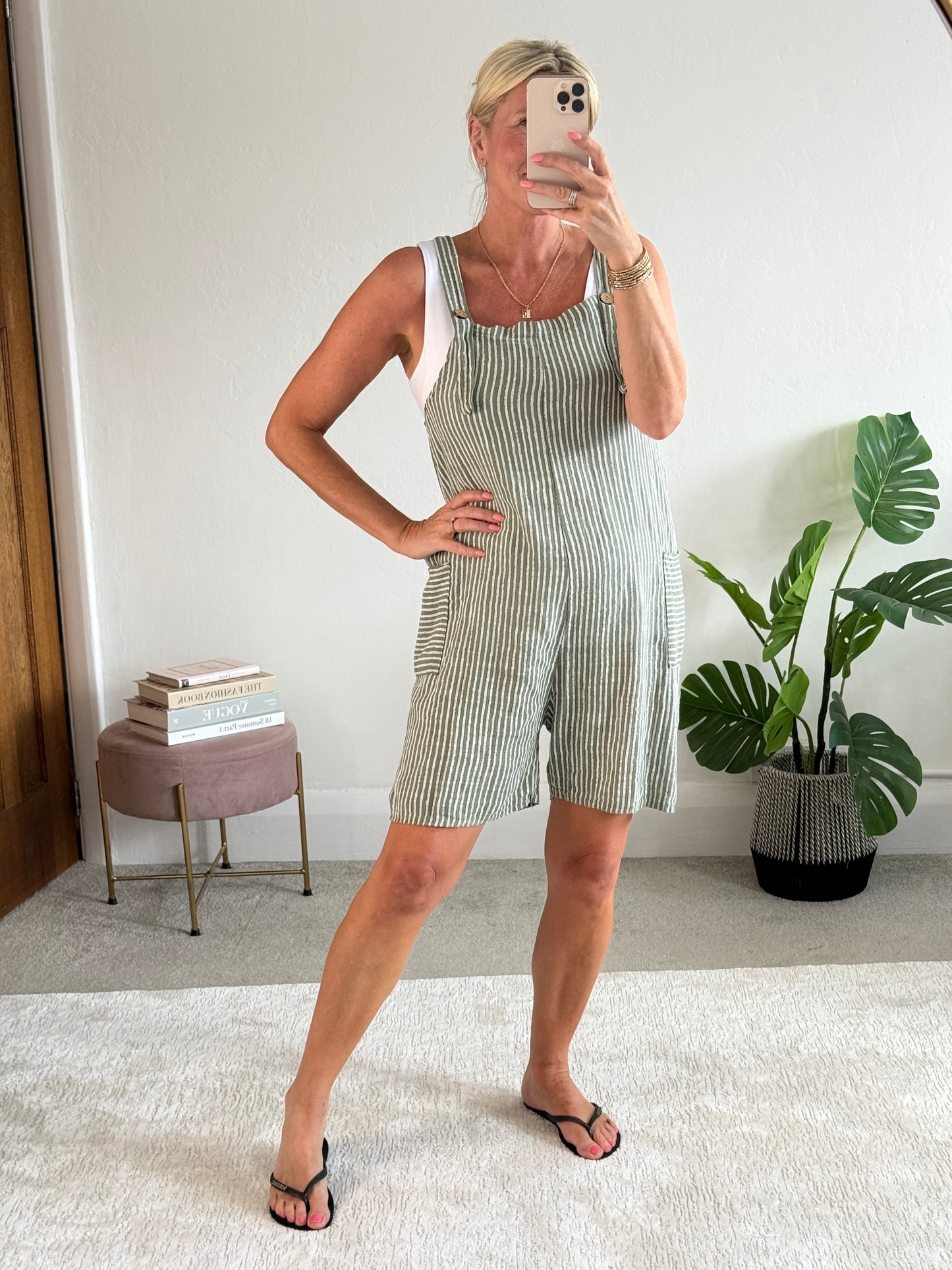 Khaki Stripe Dungaree Playsuit