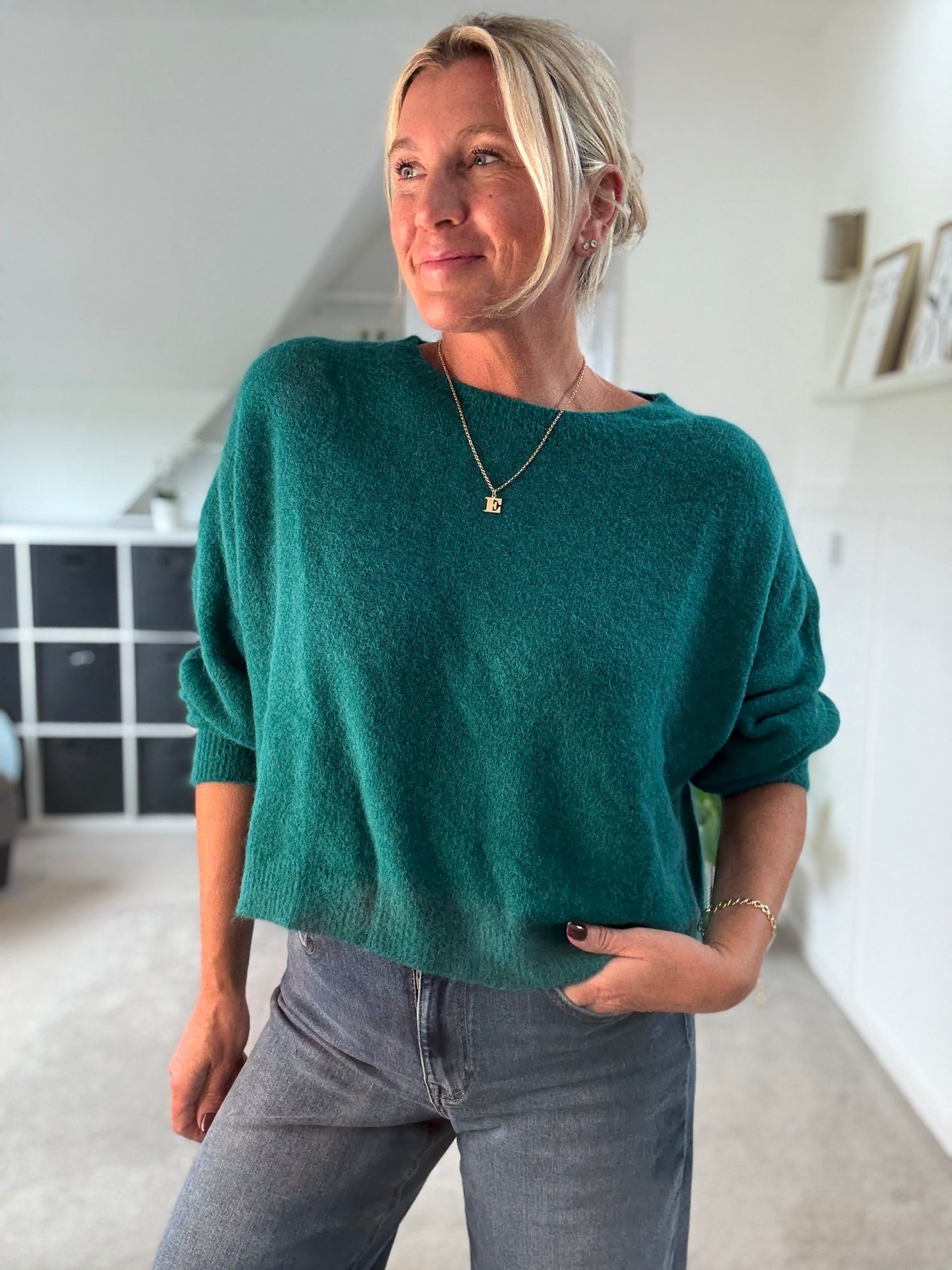 Teal Alpaca Mix Fluffy Jumper