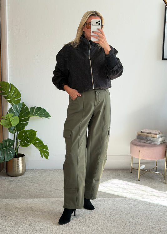 Khaki Barrel Leg Cargo Trousers