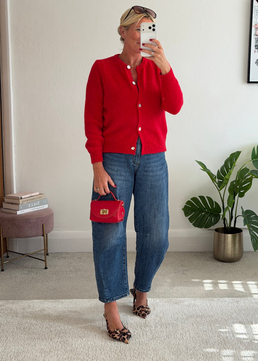 Red Alpaca Mix Button Cardigan