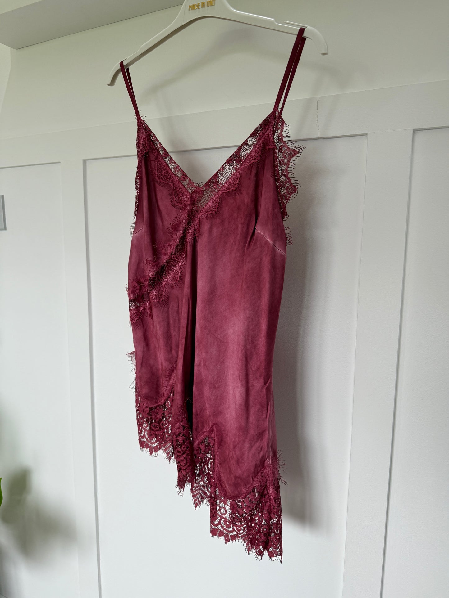 Camel Satin Lace Asymmetric Cami Top