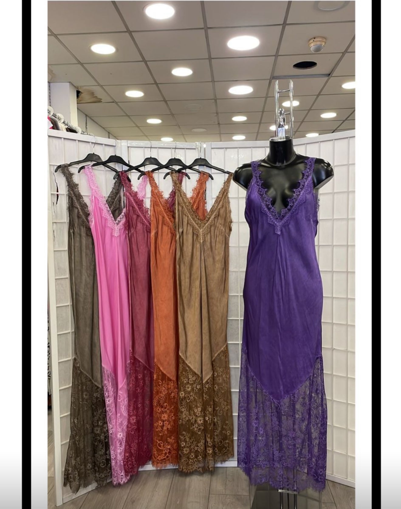 Mocha Satin Lace V-Neck Maxi Slip Dress