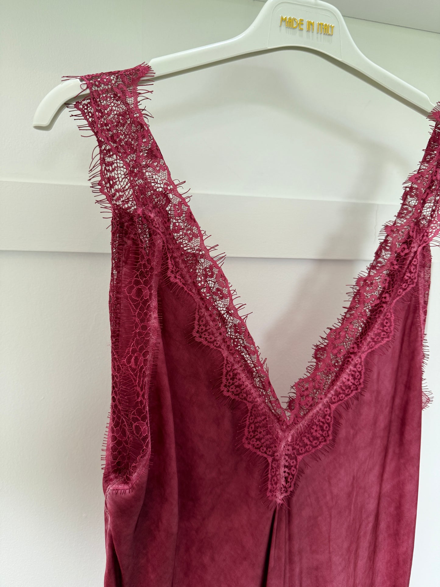 Burgundy Satin Lace V-Neck Maxi Slip Dress