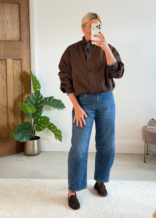 Chocolate Funnel Neck Trench Bomber Jacket