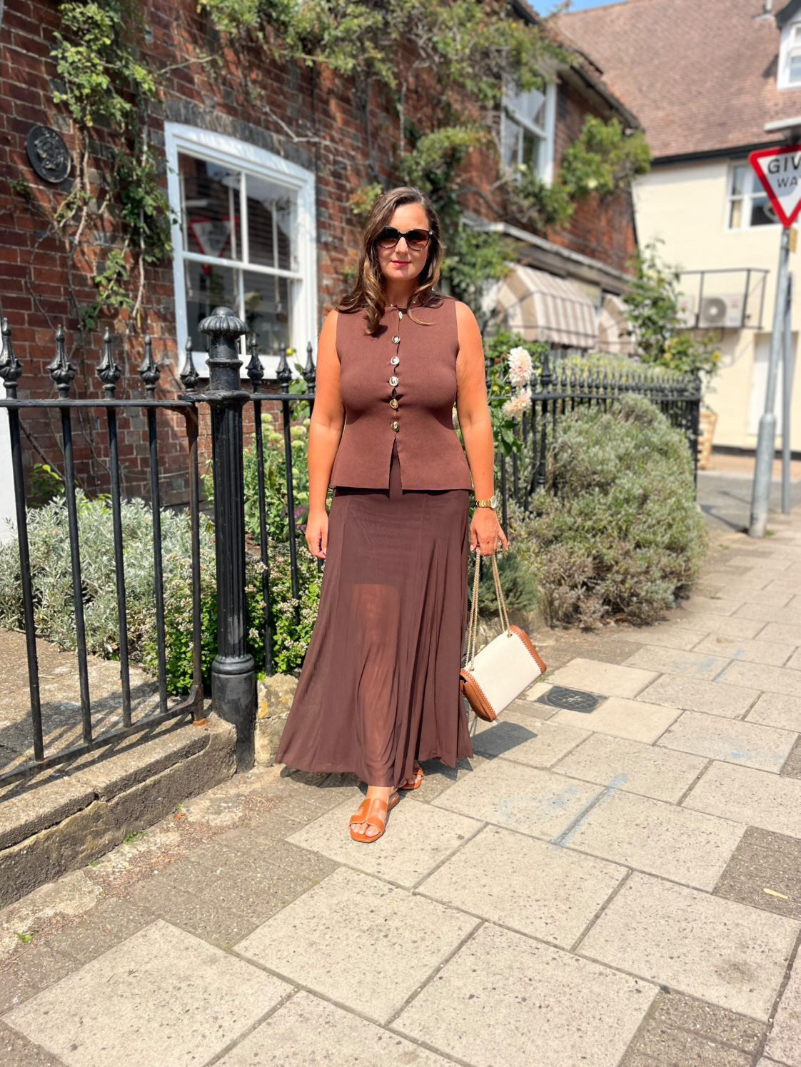 Chocolate Strappy Mesh Maxi Dress