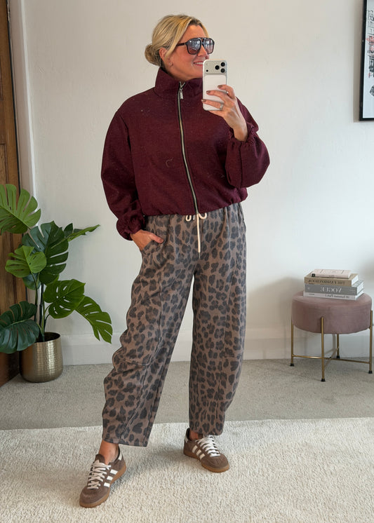 Burgundy Brushed Funnel Neck Zip Jacket