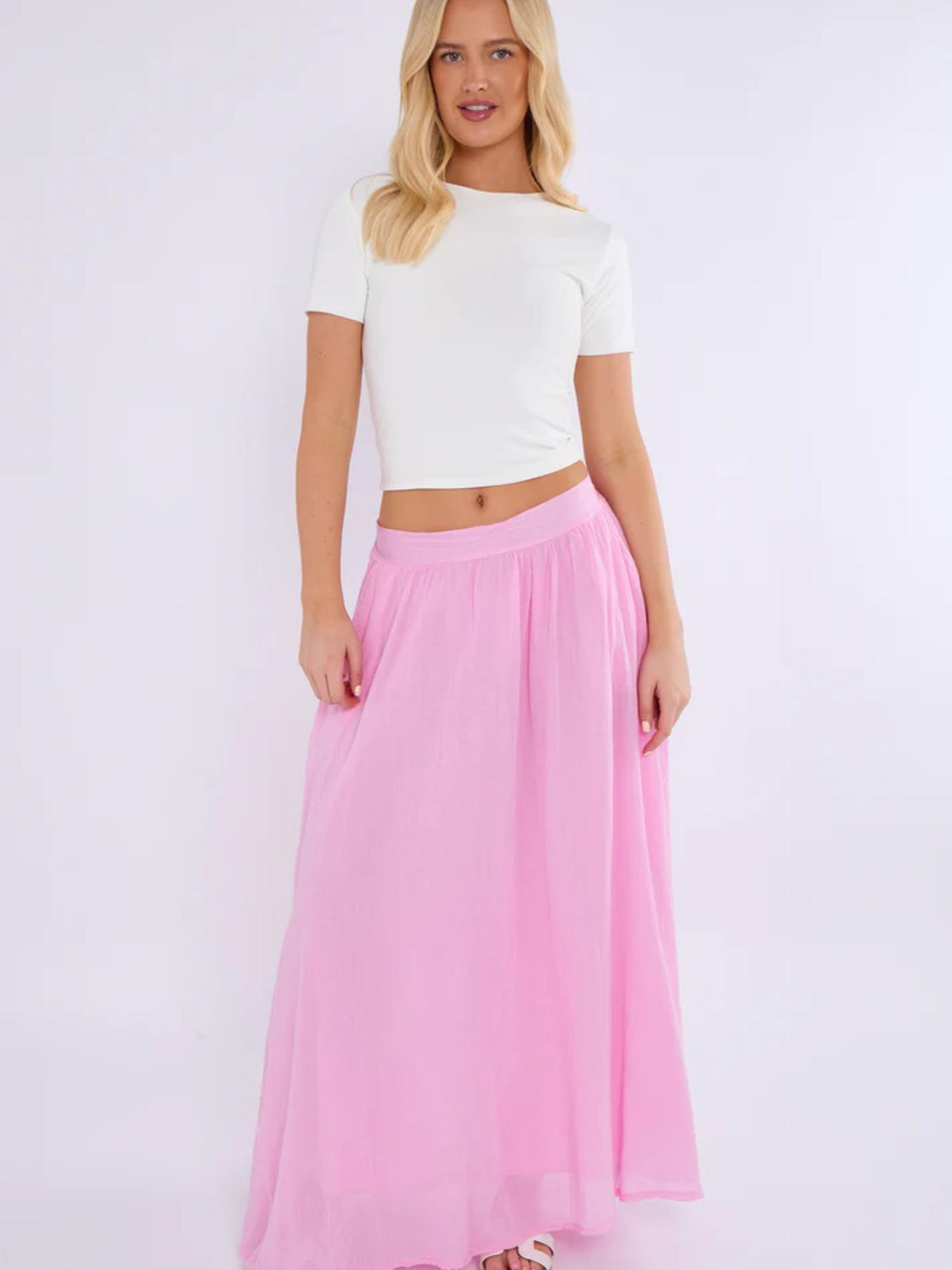 Pink Cotton Pocket Maxi Skirt