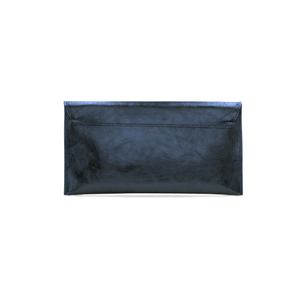 Navy Metallic Leather Clutch Bag