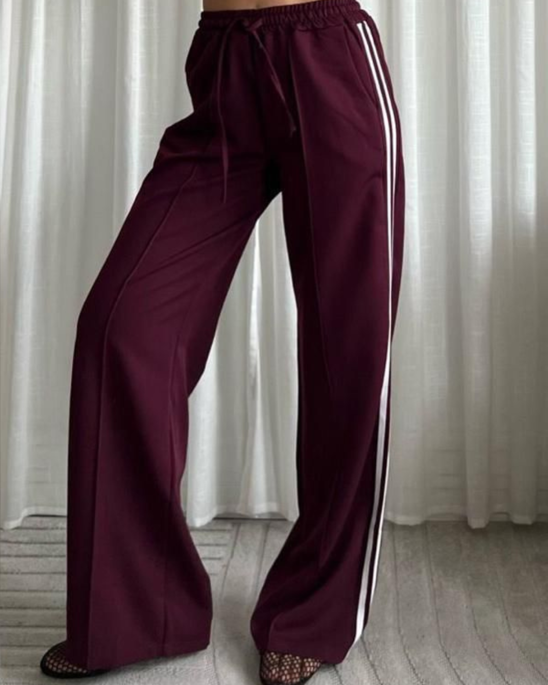 Grey Twill Double Stripe Wide Leg Trousers