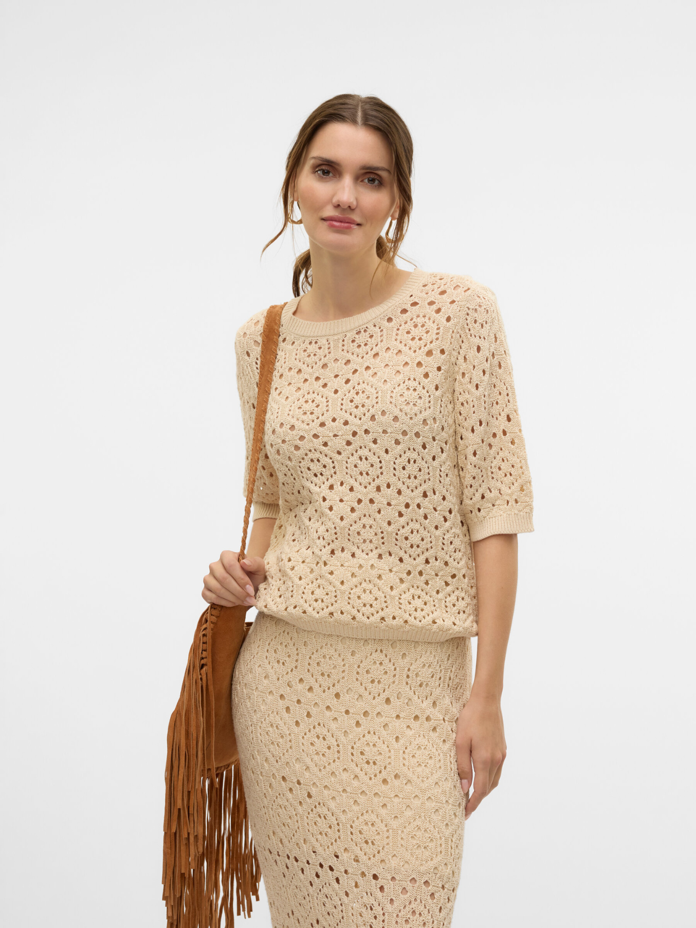 Sand Crochet Short Sleeve Jumper