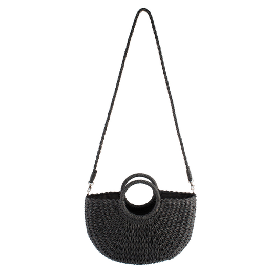 Black Large Basket Top Handle Crossbody Bag