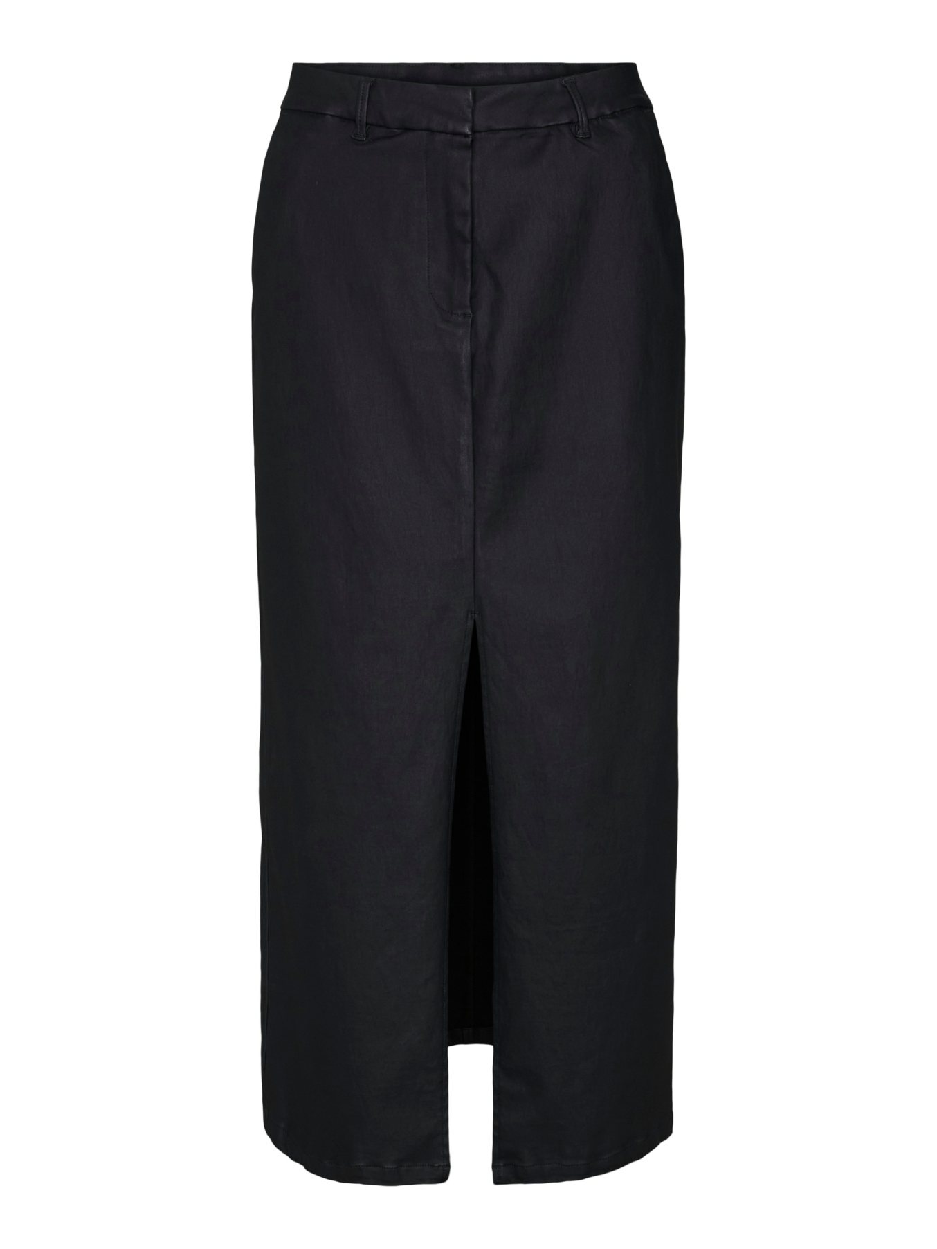 Leah Black Coated Mid Waist Pencil Skirt