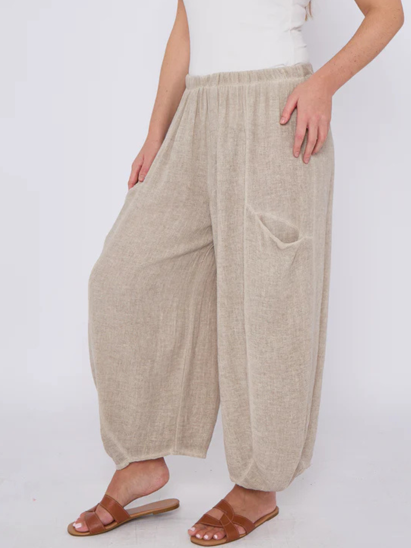 Mocha Washed Linen Barrel Pocket Trousers